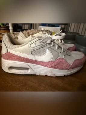 Nike Women White and Pink Suede-Accent Sneakers